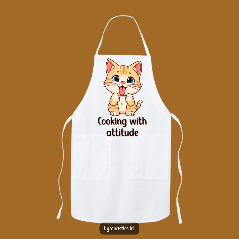 Funny Cat Yoga Apron: Chef's Tongue-Out Pose Kitchen Accessory