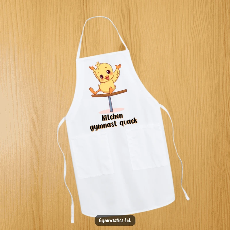 Funny Duckling Apron: Giddy duckling tumbling on a balance beam, ready to make cooking a hilarious and fun experience.