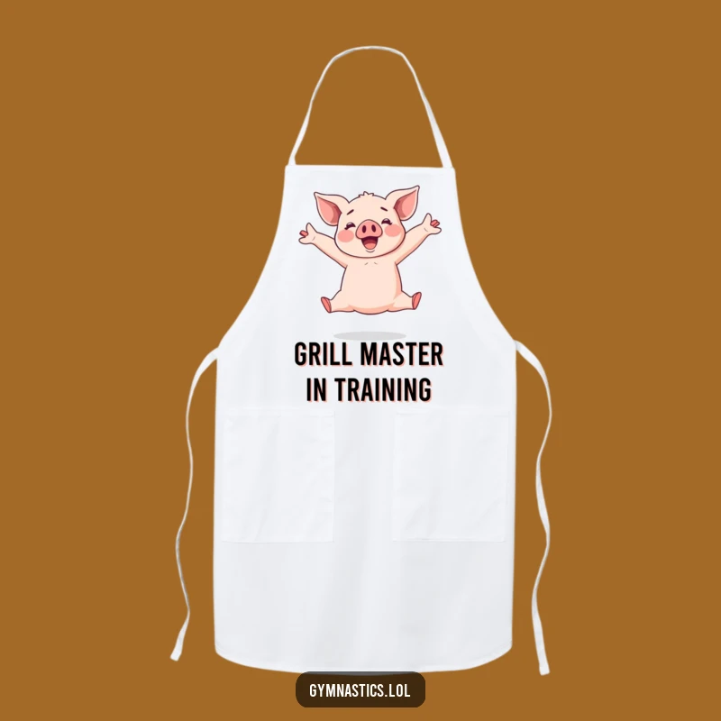 Funny Piglet Apron: Cheerful Acrobat's Split Leap for Kitchen Fun