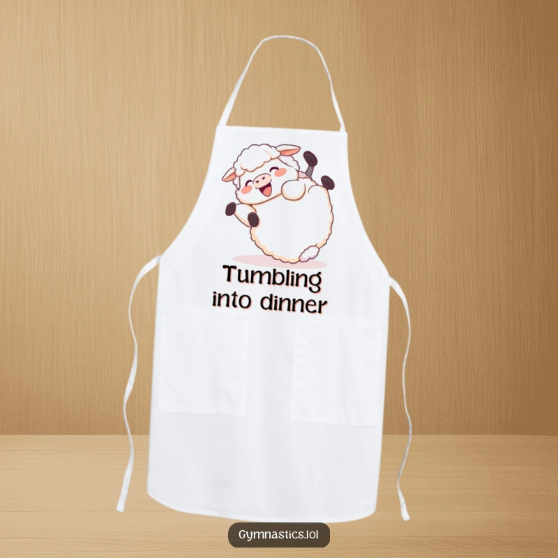 Funny Apron: A giggling sheep is captured in a funny, end-over-end tumble, adding whimsical humor to cooking attire.