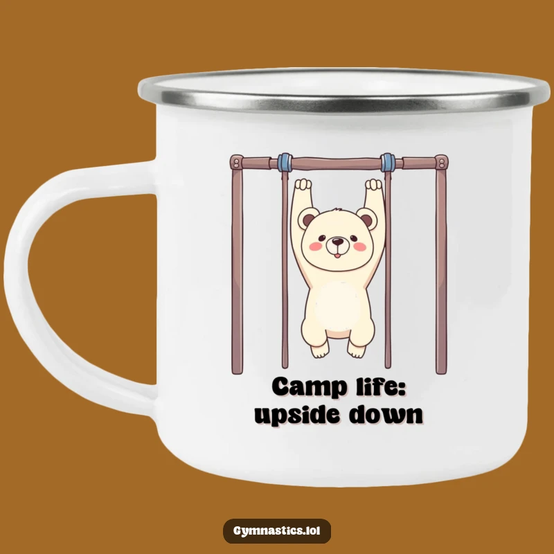 Funny Bear Gymnastics Camping Mug: Outdoor Strength with Upside Down Pose