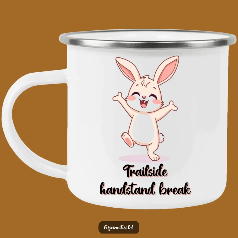 Funny Bunny Camping Mug: Enthusiastic Handstand for Outdoor Fun