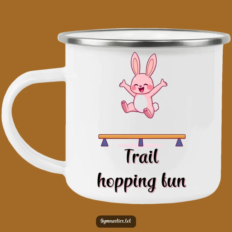 Funny Bunny Balance Beam Camping Mug: Adventure and Humor Outdoors