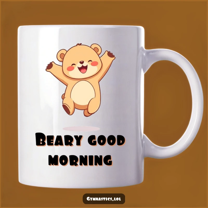 Funny Bear Cub Mug: Joyful Cub's Graceful Leap Gift