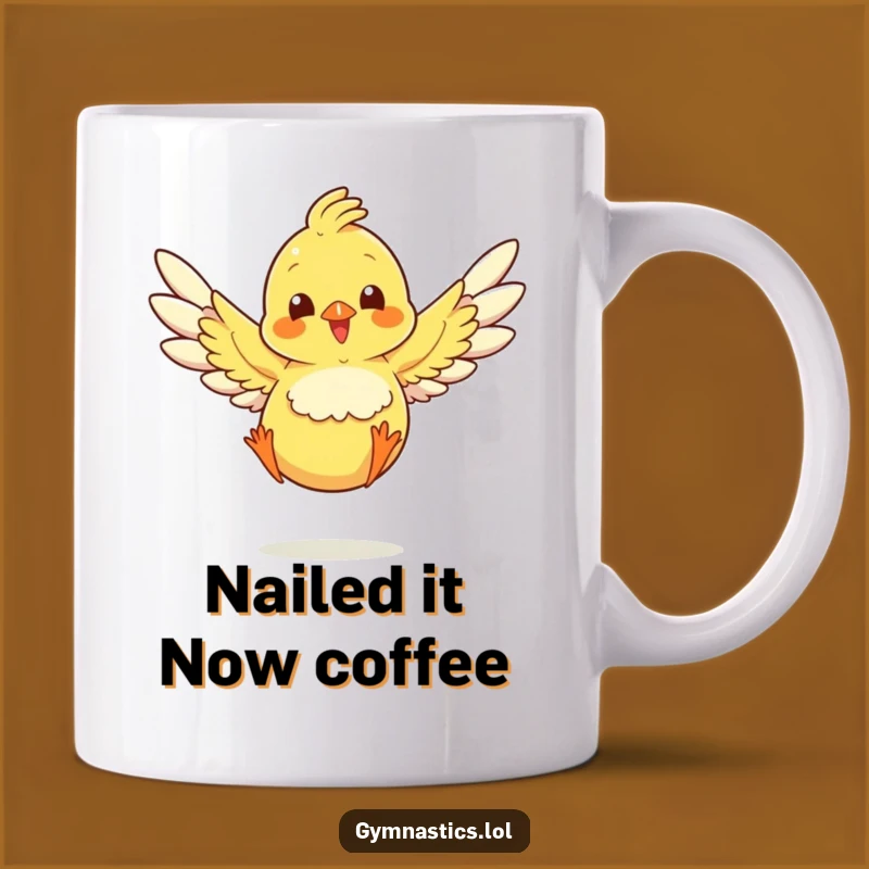 Funny Chick Landing Jump Mug: Perfect Gift for Bird Lovers and Cheer Enthusiasts