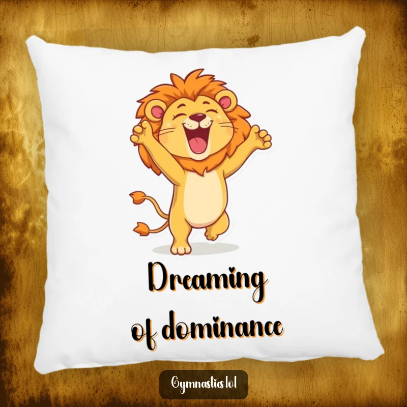 Funny lion pillow with a proud lion in a handstand, roaring with glee, perfect for adding a touch of majestic humor.