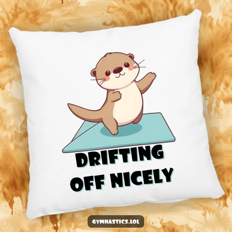 Funny otter pillow showing a graceful otter gliding across a floor exercise mat, arms sweeping, perfect for cozy, elegant comfort.