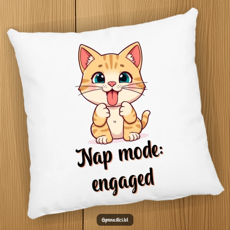 Funny Cat Yoga Pillow: A curious cat sticks its tongue out while holding a pose, offering a soft and humorous addition to any decor.