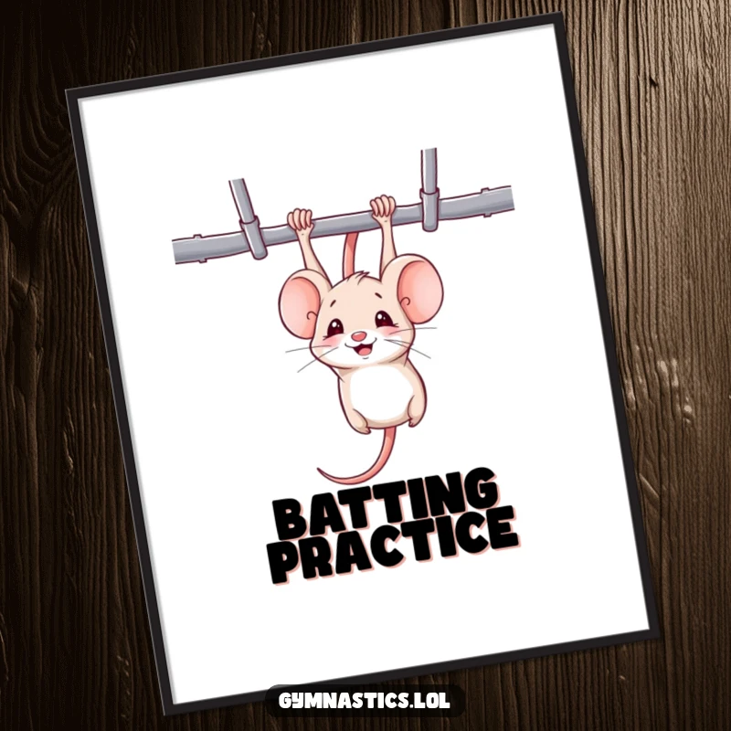 Funny mouse digital art print of a mischievous mouse hanging upside down from uneven bars, smiling, for instant playful decor.