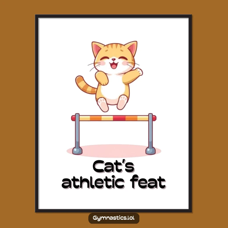 Funny Cat Hurdle Digital Art: Confident Leaping for Your Walls