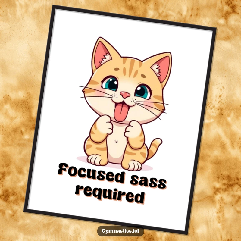Funny Cat Yoga Digital Art Print: A curious cat sticks its tongue out while holding a pose, creating a humorous and charming piece of art.