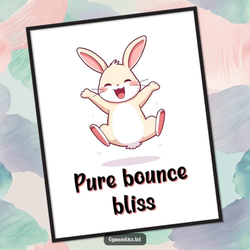 Funny digital art print of a bouncy rabbit performing a cartwheel with sheer joy, adding a humorous and energetic touch.