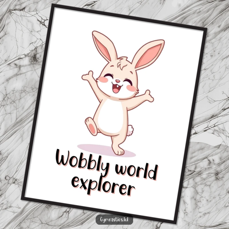 Funny Bunny Digital Art Print: Happy bunny performing an enthusiastic but wobbly handstand, full of cheerful effort and charm.