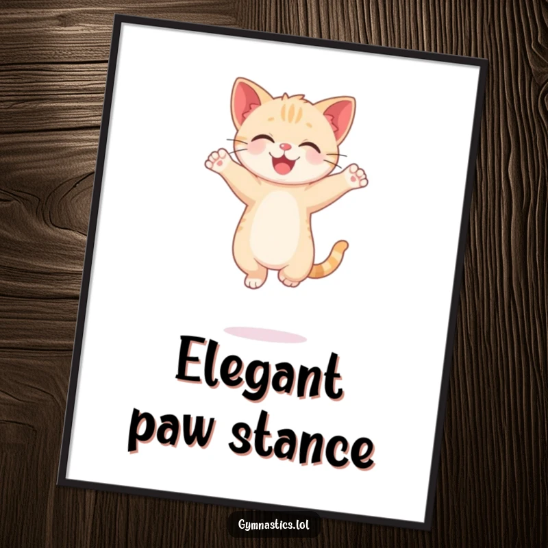 Funny Kitten Digital Art Print of a happy cat balancing on one paw, arms in a graceful pose, for instant humor.