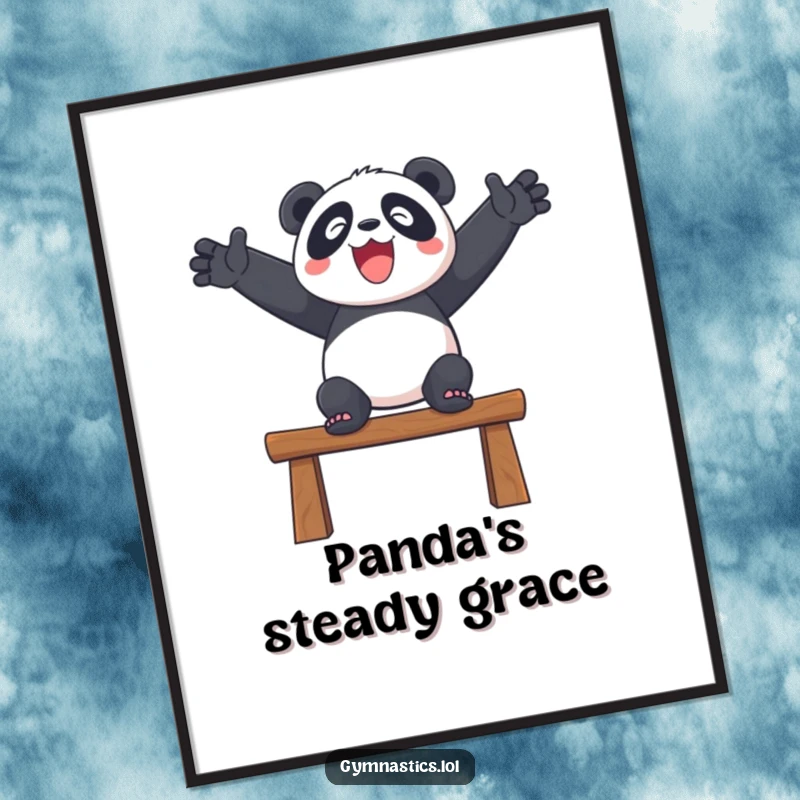 Funny digital art of a delighted panda balancing on a beam with outstretched arms, perfect for printable wall decor.