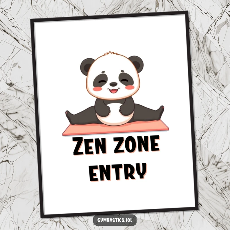 Funny panda digital art print of a contented panda cub attempting to do a split on a yoga mat, for instant cute yoga decor.