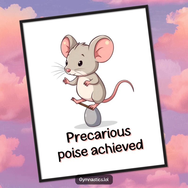 Funny Digital Art Print: A determined mouse shows off its incredible single-toe balance, creating a humorous and eye-catching piece.