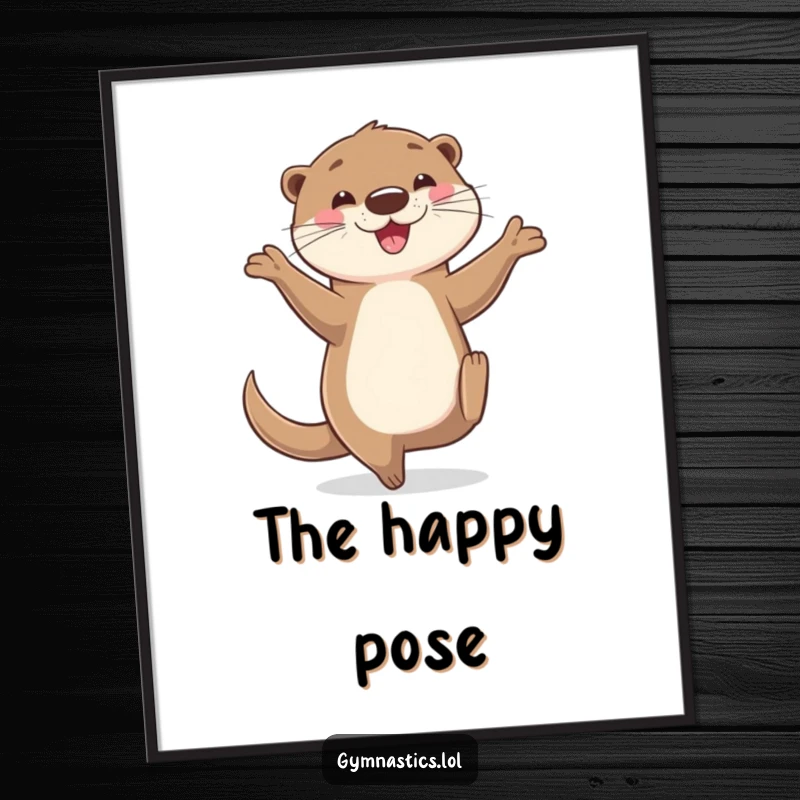 Funny otter digital art print showing a happy otter balancing on one hand with legs in the air, adding playful and humorous decor.