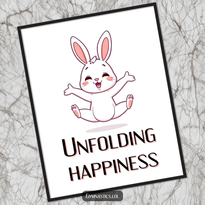 Funny bunny digital art print of a cheerful bunny in an exaggerated split, perfect for humorous and flexible decor.