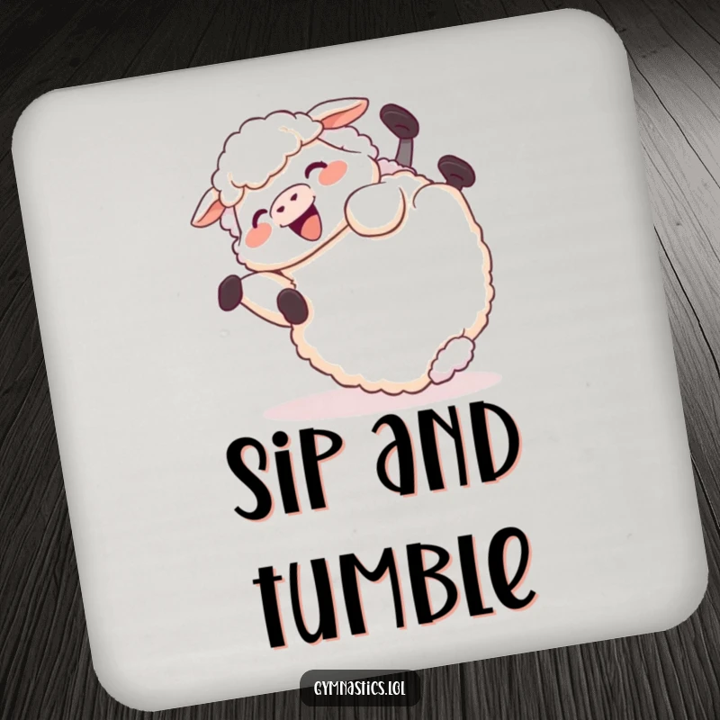 Funny Coasters: A giggling sheep is depicted rolling end over end in a hilarious tumble, adding charm and protection.