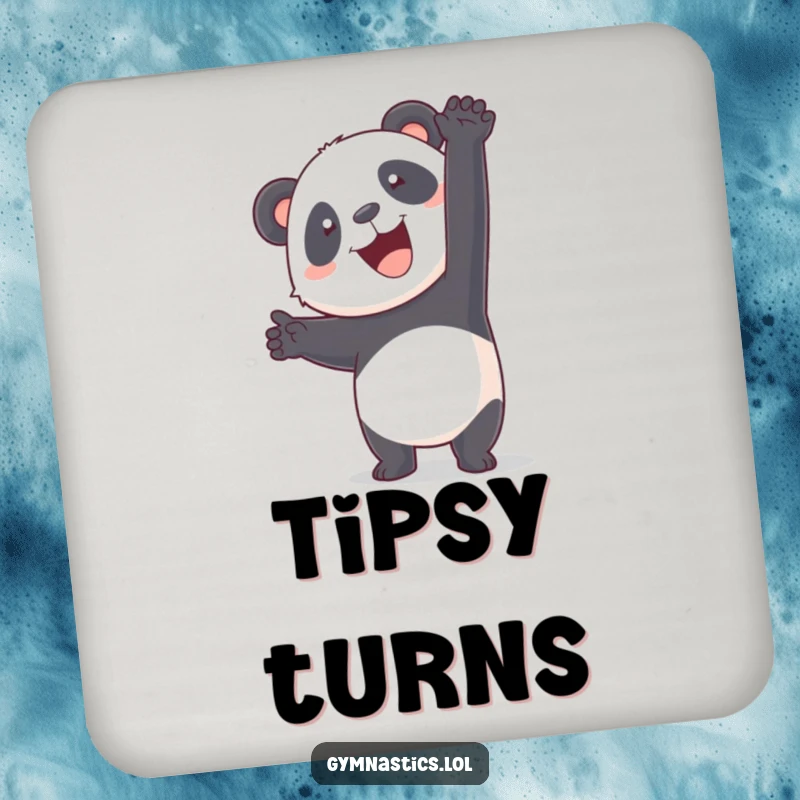 Funny panda attempting a handstand printed on a coaster, offering humorous surface protection.
