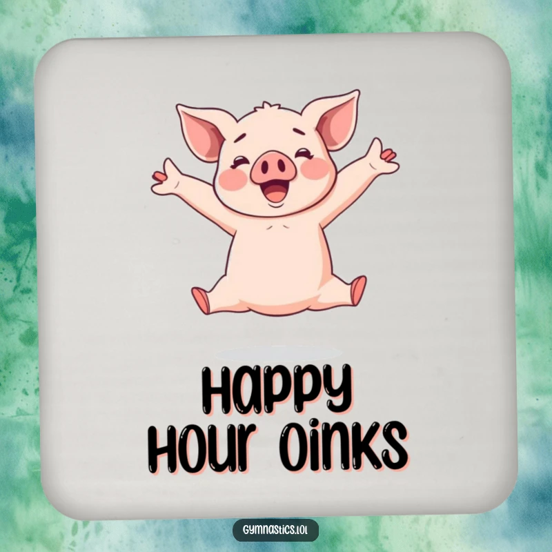 Funny Piglet Coaster: Cheerful piglet mid-split leap with arms wide, bringing humor and charm to any surface.