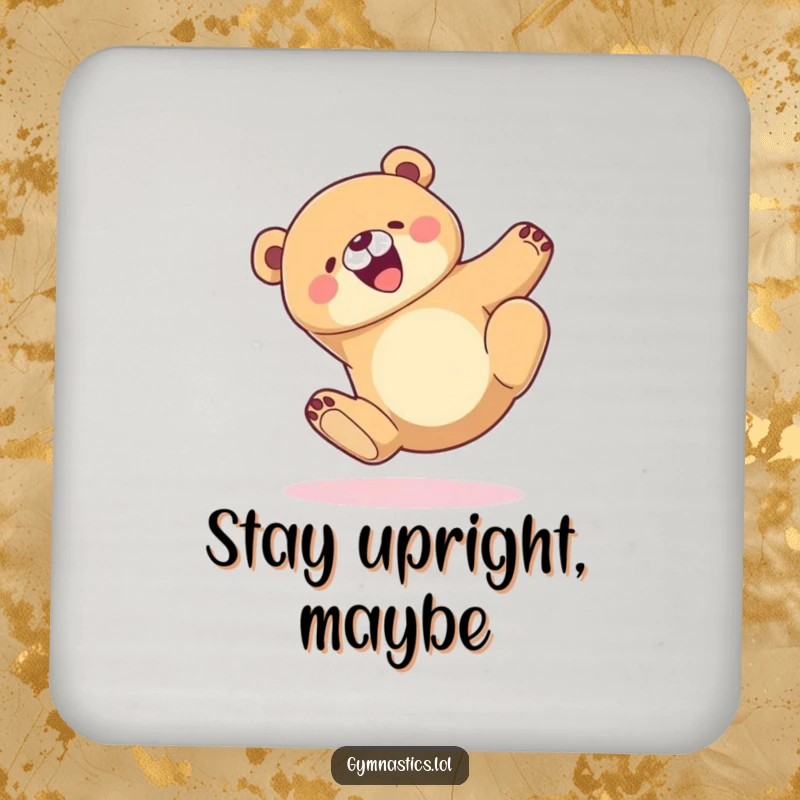 Funny Drink Coaster featuring a joyful bear tumbling gracefully and landing on its feet, adding a humorous touch to beverage service.