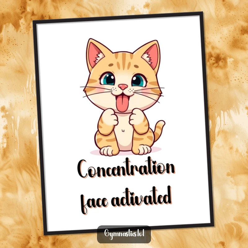 Funny Cat Yoga Art Poster: A curious cat sticks its tongue out while holding a pose, bringing playful humor to wall art.