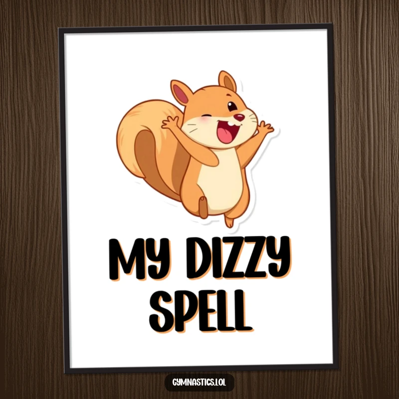 Funny poster art of a playful squirrel executing a perfect somersault with an enormous, beaming grin.