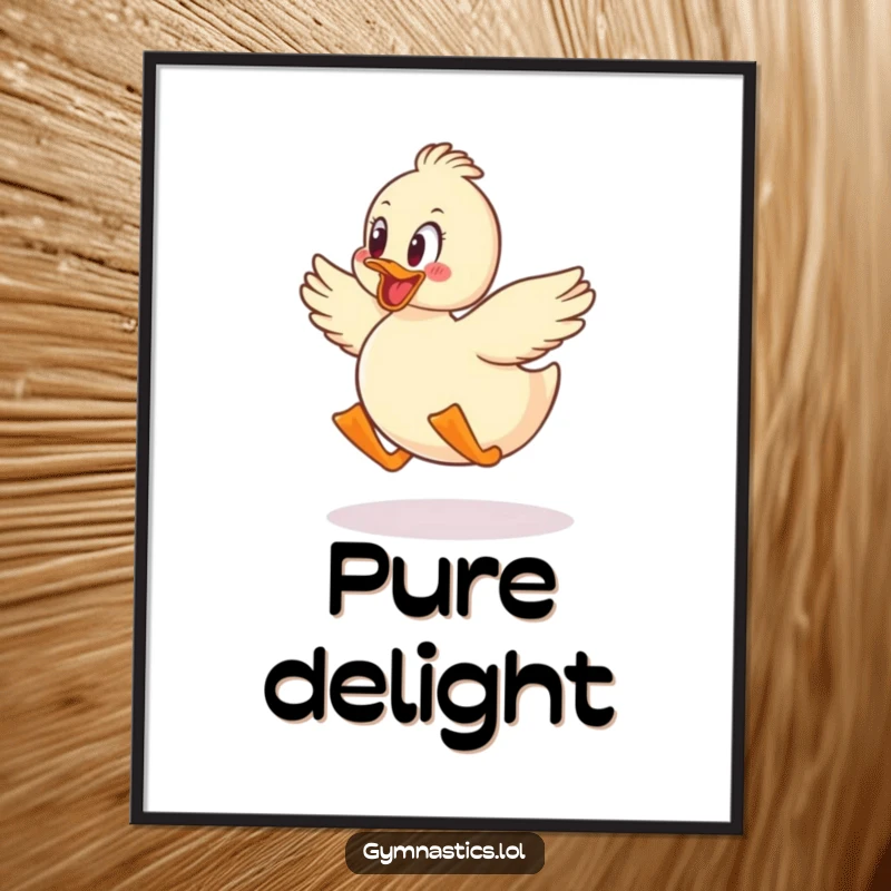 Funny duck art poster, depicted mid-jump waddling with glee, bringing humor and cheer to wall decor.