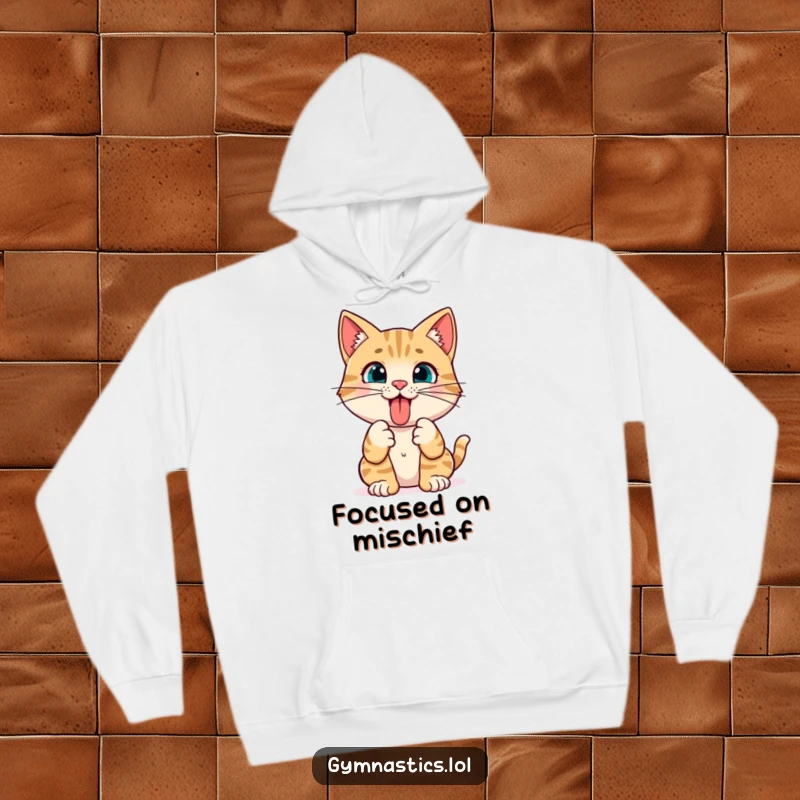 Funny Cat Tongue Out Hoodie: A curious cat sticks its tongue out while holding a yoga pose, offering warmth and humor.