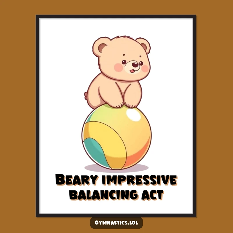 Free Printable Wall Art: Bear Cub Balancing on a Ball for Playful Decor