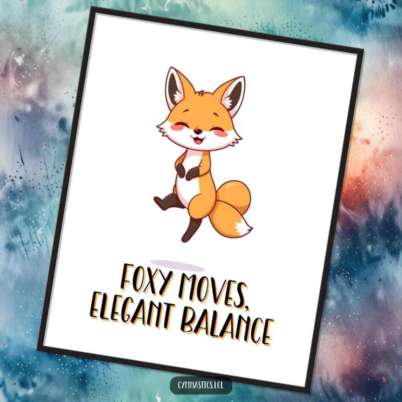 Funny Free Printable Wall Art featuring a joyful fox gracefully balancing on a single, tiny foot, adding humor to your space.