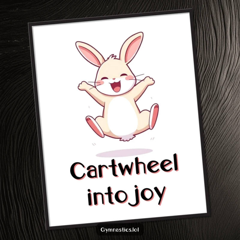Funny Free Printable Wall Art: A bouncy rabbit performs a cartwheel with sheer joy, radiating playful energy.