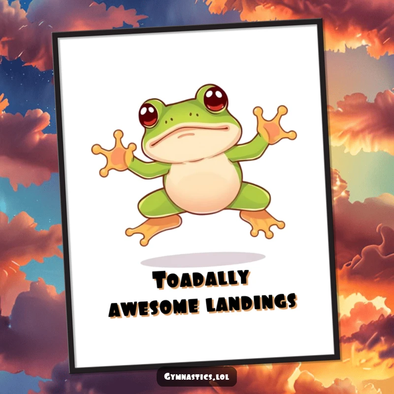 Funny Free Printable Wall Art: A leaping frog caught in an awkward nose-first landing, a piece of downloadable humor.