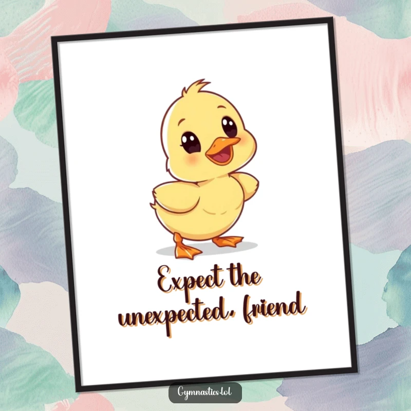 Funny Free Printable Wall Art: A wobbly duckling comically tumbles forward with a wide-eyed, surprised expression. Instant download.