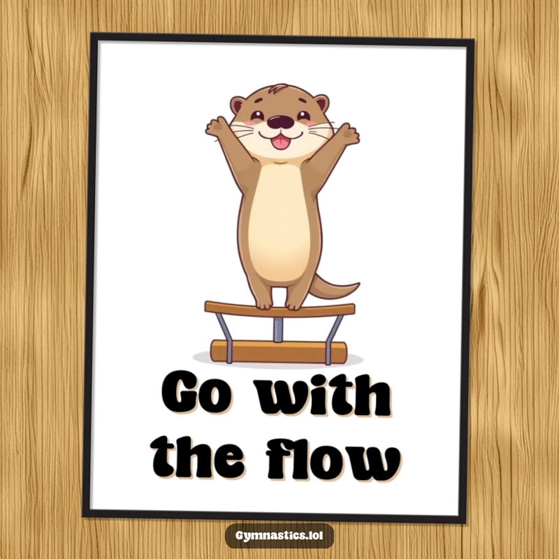 Funny Free Printable Wall Art: A smiling otter does a graceful handstand on a balance beam, radiating cheerful stability.
