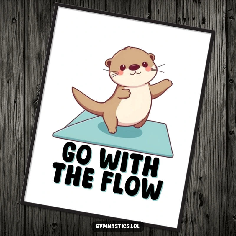 Funny Free Printable Wall Art: A graceful otter performing a floor exercise glide with sweeping arms, exuding charm. A humorous DIY decor.