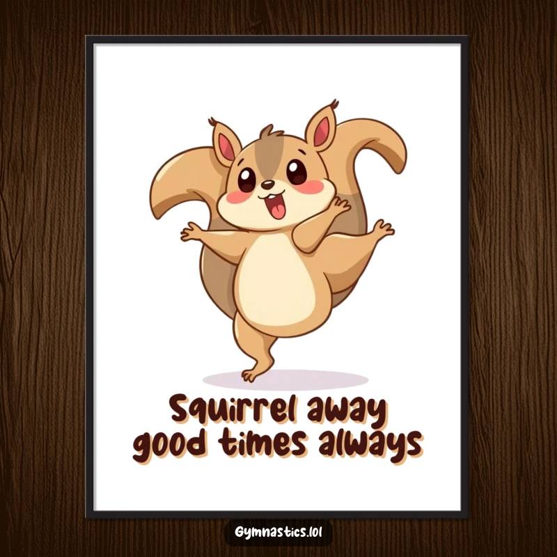 Funny Free Printable Wall Art: a playful, surprised squirrel doing a cartwheel with its tail spinning, energetic art.