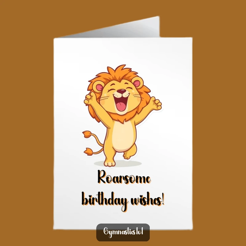 Free Printable Birthday Card: Lion Handstand Roar Downloadable Gift