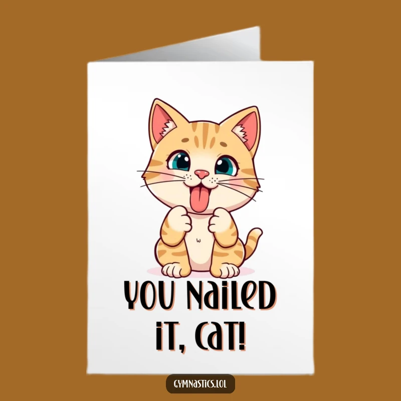 Free Printable Congrats Card: Silly Cat Tongue Out Pose, Unique Downloadable Celebration Gift