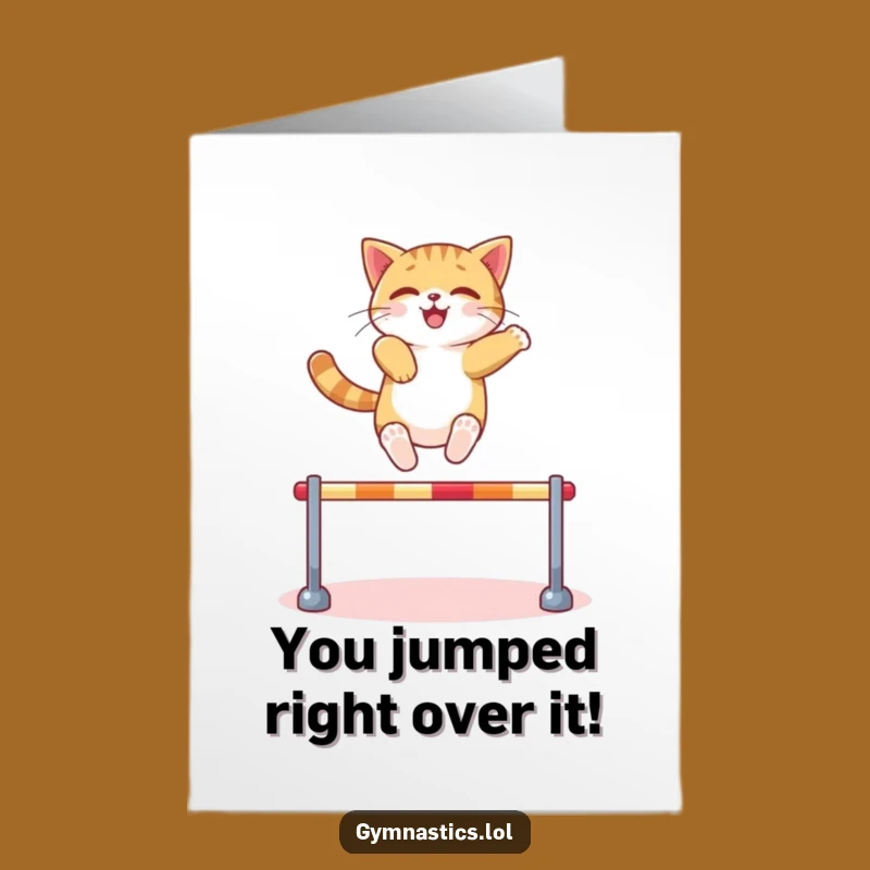 Free Printable Congrats Card: Confident Cat Leap - Successful Downloadable Gift!