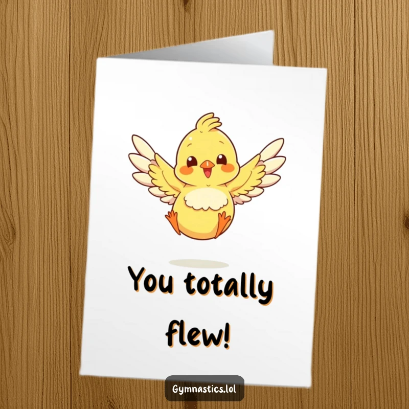 Funny free printable chick card capturing a triumphant jump, perfect for congratulating someone on their amazing achievements.