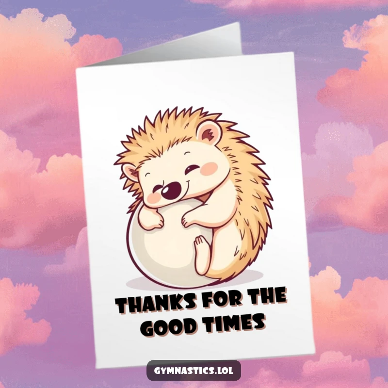 Funny Free Printable Thank You Card: A hedgehog happily rolled into a ball, sending thanks your way.