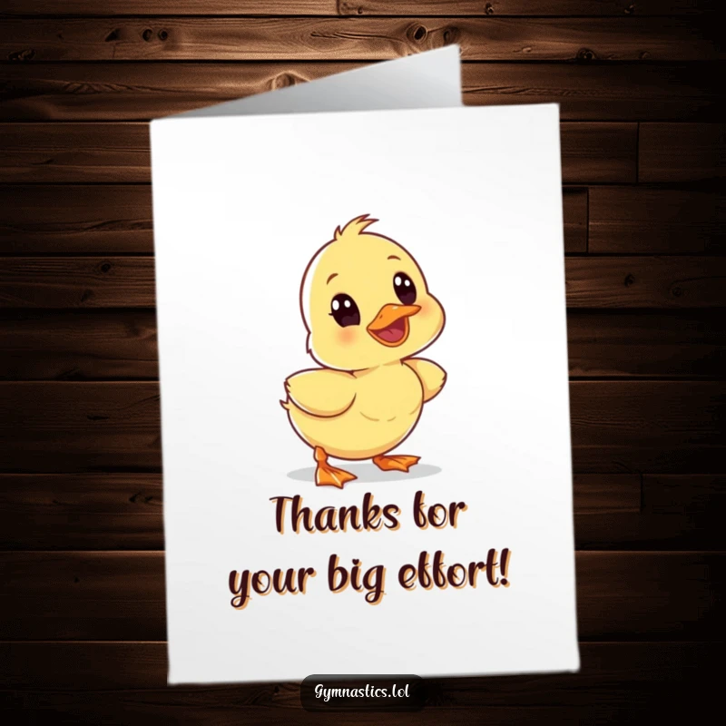 Funny Free Printable Thank You Card: A wobbly duckling tumbles forward with a surprised expression, conveying thanks. Print at home.