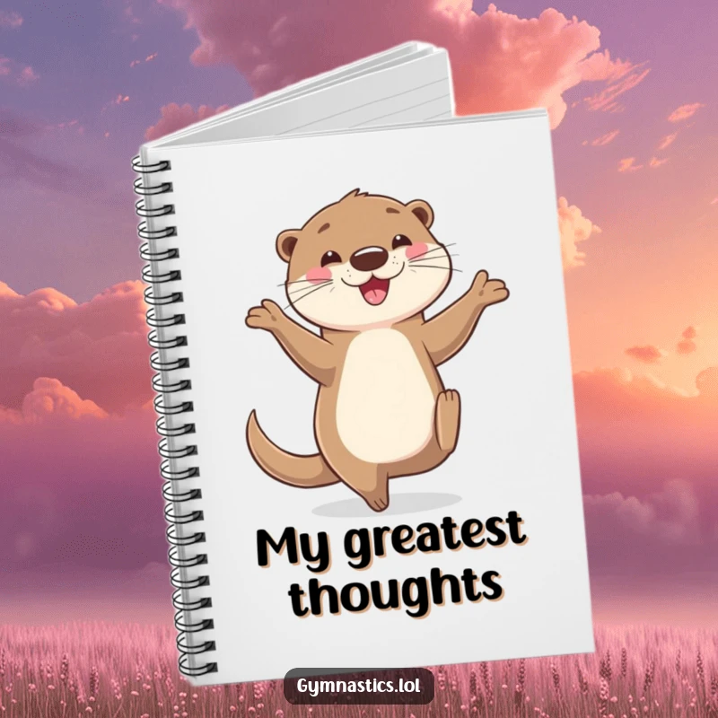 Funny otter notebook cover featuring a happy otter balancing on one hand with legs in the air, promoting fun and organized note-taking.