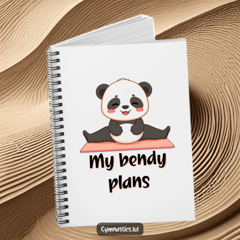 Funny panda notebook with a contented panda cub attempting to do a split on a yoga mat, for jotting down peaceful thoughts.