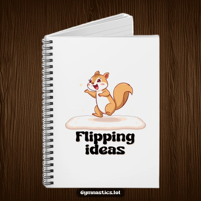 Funny squirrel cartwheel notebook with an excited squirrel cartwheeling, great for planning and brainstorming with a humorous and energetic twist.