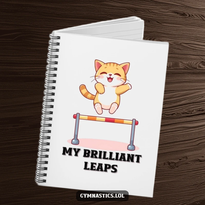 Funny Cat Notebook: A confident cat leaps over a miniature hurdle with ease, ideal for jotting down ambitious ideas with athletic humor, a funny gift.