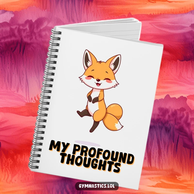 Funny notebook with a cheerful fox performing a balancing feat on one small foot, ready to capture brilliant thoughts.